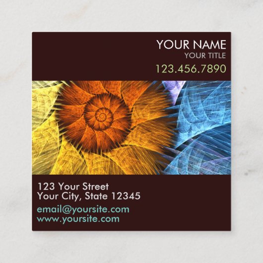 Floral Oranje Geel Blauw Abstract Professioneel Vierkante Visitekaartje (Achterkant)