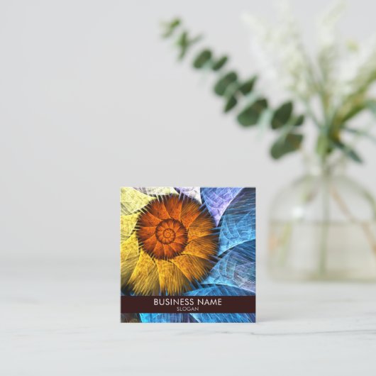 Floral Oranje Geel Blauw Abstract Professioneel Vierkante Visitekaartje (Staand voorkant)