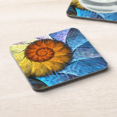 Floral Oranje Geel Blauw Abstracte Kunst Bier Onderzetter (Linkerzijde)