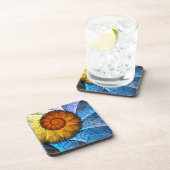 Floral Oranje Geel Blauw Abstracte Kunst Bier Onderzetter (Rechterzijde)