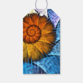 Floral Oranje Geel Blauw Abstracte Kunst Cadeaulabel