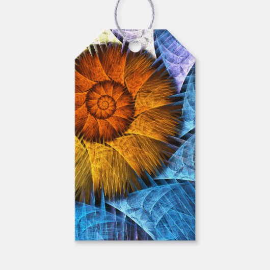 Floral Oranje Geel Blauw Abstracte Kunst Cadeaulabel (Voorkant)