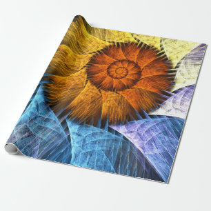 Floral Oranje Geel Blauw Abstracte Kunst Cadeaupapier