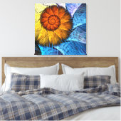 Floral Oranje Geel Blauw Abstracte Kunst Canvas Afdruk (Insitu (Slaapkamer))