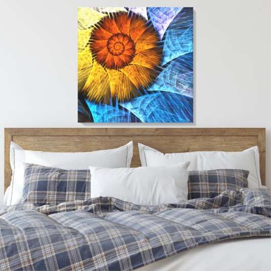 Floral Oranje Geel Blauw Abstracte Kunst Canvas Afdruk (Insitu (Slaapkamer))