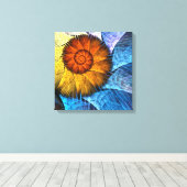 Floral Oranje Geel Blauw Abstracte Kunst Canvas Afdruk (Insitu (Houten vloer))