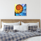 Floral Oranje Geel Blauw Abstracte Kunst Canvas Afdruk (Insitu (Slaapkamer))