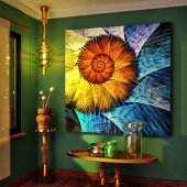 Floral Oranje Geel Blauw Abstracte Kunst Canvas Afdruk