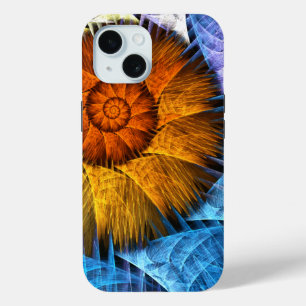 Floral Oranje Geel Blauw Abstracte Kunst iPhone 15 Case