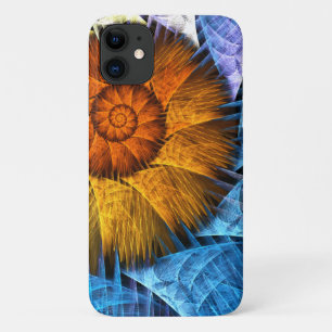 Floral Oranje Geel Blauw Abstracte Kunst Case-Mate iPhone Case