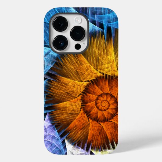 Floral Oranje Geel Blauw Abstracte Kunst Case-Mate iPhone Case (Achterkant)