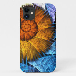 Floral Oranje Geel Blauw Abstracte Kunst Case-Mate iPhone Case