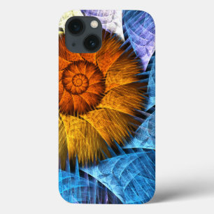 Floral Oranje Geel Blauw Abstracte Kunst Case-Mate iPhone Case