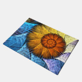 Floral Oranje Geel Blauw Abstracte Kunst Deurmat (Schuin)