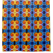 Floral Oranje Geel Blauw Abstracte Kunst Douchegordijn (Voorkant)