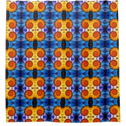 Floral Oranje Geel Blauw Abstracte Kunst Douchegordijn (Voorkant)
