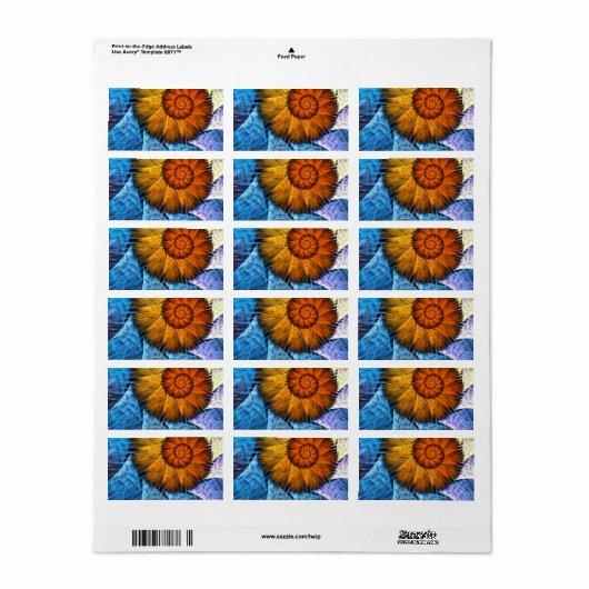 Floral Oranje Geel Blauw Abstracte Kunst Etiket (Full Sheet)