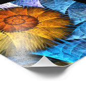 Floral Oranje Geel Blauw Abstracte Kunst Foto Afdruk (Hoek)