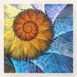 Floral Oranje Geel Blauw Abstracte Kunst Glazen Onderzetter