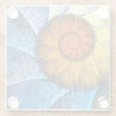 Floral Oranje Geel Blauw Abstracte Kunst Glazen Onderzetter (Achterkant)