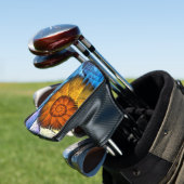 Floral Oranje Geel Blauw Abstracte Kunst Golfheadcover (Insitu)
