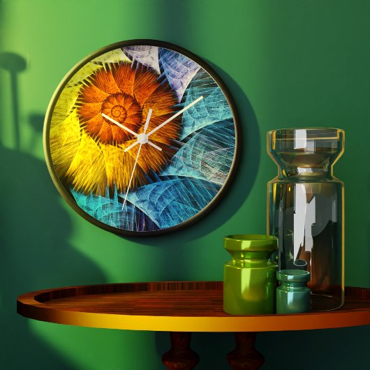 Floral Oranje Geel Blauw Abstracte Kunst Grote Klok