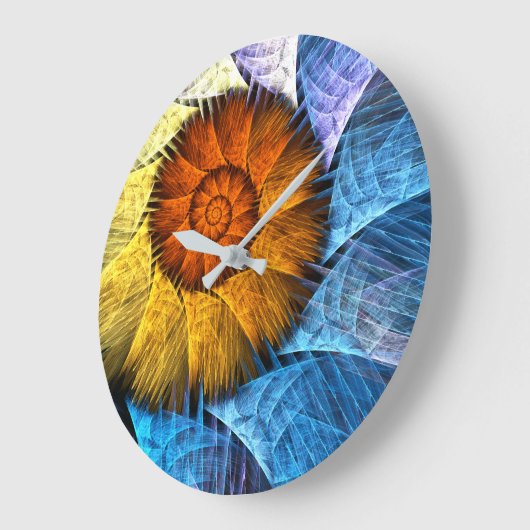 Floral Oranje Geel Blauw Abstracte Kunst Grote Klok (Hoek)