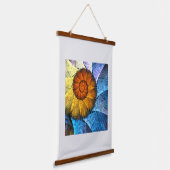 Floral Oranje Geel Blauw Abstracte Kunst Hangend Wandkleed (Gebogen)