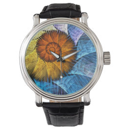 Floral Oranje Geel Blauw Abstracte Kunst Horloge