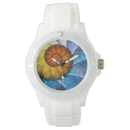 Floral Oranje Geel Blauw Abstracte Kunst Horloge