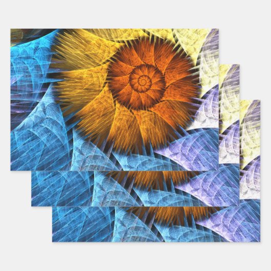 Floral Oranje Geel Blauw Abstracte Kunst Inpakpapier Vel (Set)
