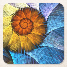 Floral Oranje Geel Blauw Abstracte Kunst Kartonnen Onderzetters