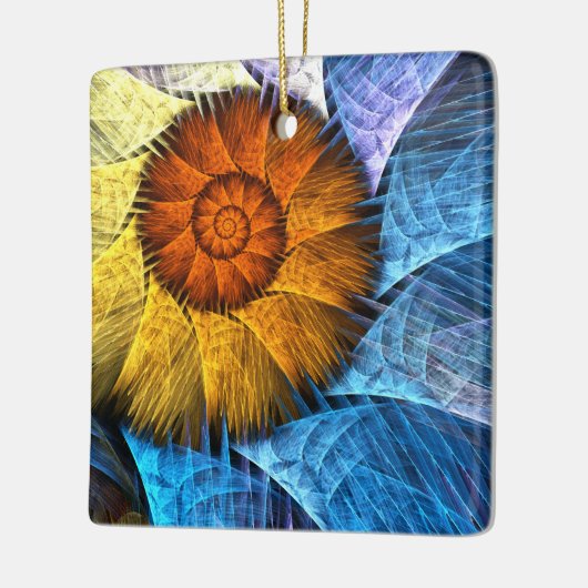 Floral Oranje Geel Blauw Abstracte Kunst Keramisch Ornament (Links)