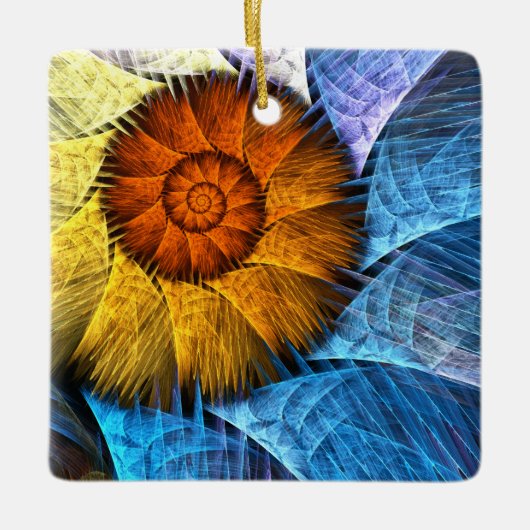 Floral Oranje Geel Blauw Abstracte Kunst Keramisch Ornament (Voorkant)