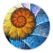 Floral Oranje Geel Blauw Abstracte Kunst Keramische Knop (Voorkant)