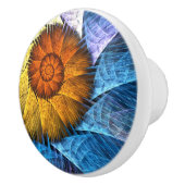 Floral Oranje Geel Blauw Abstracte Kunst Keramische Knop (Rechts)