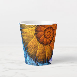 Floral Oranje Geel Blauw Abstracte Kunst Latte Mok