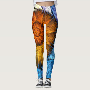 Floral Oranje Geel Blauw Abstracte Kunst Leggings