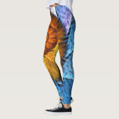Floral Oranje Geel Blauw Abstracte Kunst Leggings (Links)