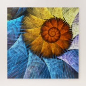 Floral Oranje Geel Blauw Abstracte Kunst Legpuzzel (Horizontaal)