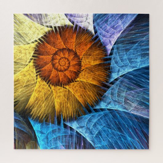 Floral Oranje Geel Blauw Abstracte Kunst Legpuzzel (Verticaal)