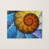 Floral Oranje Geel Blauw Abstracte Kunst Legpuzzel (Horizontaal)