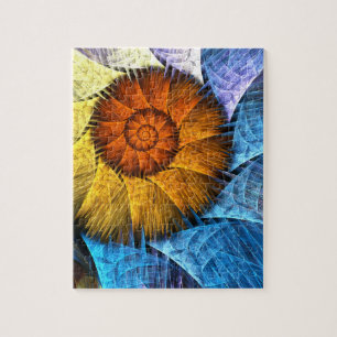 Floral Oranje Geel Blauw Abstracte Kunst Legpuzzel