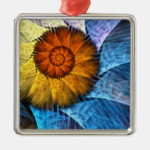 Floral Oranje Geel Blauw Abstracte Kunst Metalen Ornament