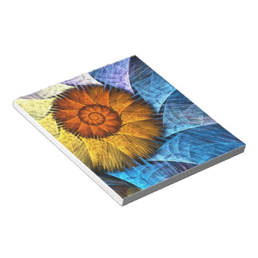 Floral Oranje Geel Blauw Abstracte Kunst Notitieblok (Schuin)