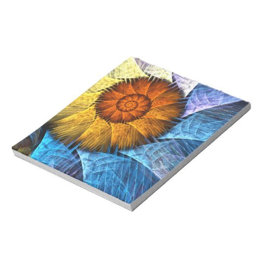 Floral Oranje Geel Blauw Abstracte Kunst Notitieblok (Linkerzijde)