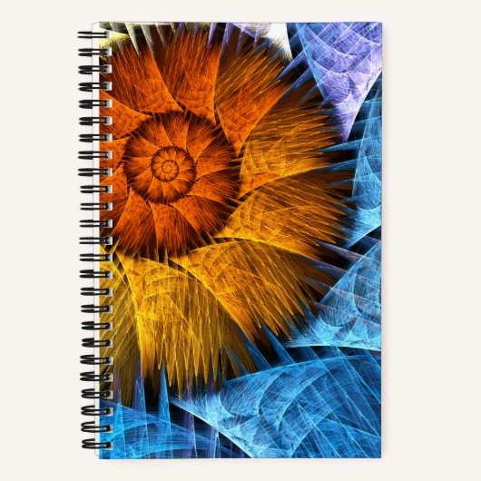 Floral Oranje Geel Blauw Abstracte Kunst Notitieboek (Voorkant)