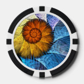 Floral Oranje Geel Blauw Abstracte Kunst Poker Chips (Voorkant)