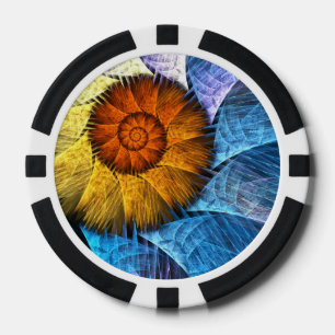 Floral Oranje Geel Blauw Abstracte Kunst Poker Chips