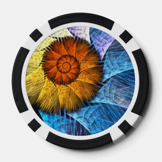Floral Oranje Geel Blauw Abstracte Kunst Poker Chips (Achterkant)